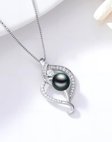 Tahitian Black Pearl Necklace 18K White Gold Plated Pendant 925 Sterling Silver Infinity Necklace AAA+ Handpicked Pearl Jewelry Gifts for Women Wife Girlfriend Birthday Anniversary Wedding in Kuwait