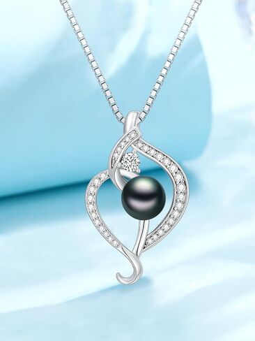 Tahitian Black Pearl Necklace 18K White Gold Plated Pendant 925 Sterling Silver Infinity Necklace AAA+ Handpicked Pearl Jewelry Gifts for Women Wife Girlfriend Birthday Anniversary Wedding in Kuwait