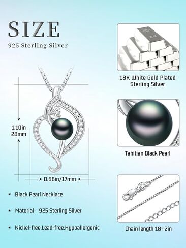 Tahitian Black Pearl Necklace 18K White Gold Plated Pendant 925 Sterling Silver Infinity Necklace AAA+ Handpicked Pearl Jewelry Gifts for Women Wife Girlfriend Birthday Anniversary Wedding in Kuwait