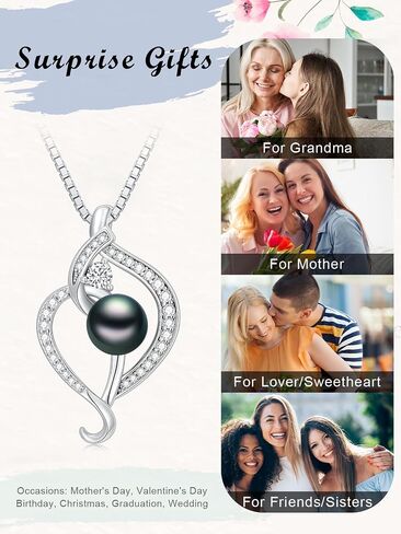 Tahitian Black Pearl Necklace 18K White Gold Plated Pendant 925 Sterling Silver Infinity Necklace AAA+ Handpicked Pearl Jewelry Gifts for Women Wife Girlfriend Birthday Anniversary Wedding in Kuwait