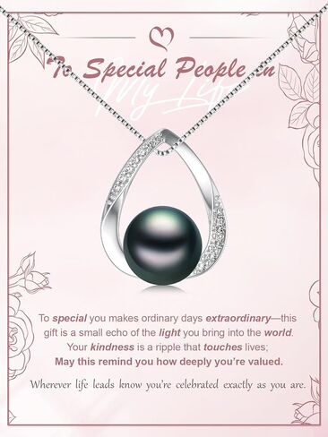 Tahitian Black Pearl Necklace 18K White Gold Plated Pendant 925 Sterling Silver Infinity Necklace AAA+ Handpicked Pearl Jewelry Gifts for Women Wife Girlfriend Birthday Anniversary Wedding in Kuwait