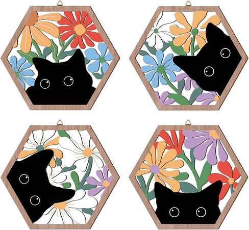 Houria 4 PCS Boho Flower Wall Wall Art ، Watercolor Wildflower Wooden Wood Decor Decoring لغرفة المعيشة ، 8 "*10" بوصة in Kuwait