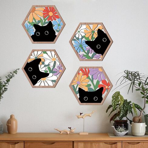 Houria 4 PCS Boho Flower Wall Wall Art ، Watercolor Wildflower Wooden Wood Decor Decoring لغرفة المعيشة ، 8 "*10" بوصة in Kuwait