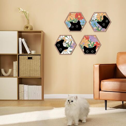 Houria 4 PCS Boho Flower Wall Wall Art ، Watercolor Wildflower Wooden Wood Decor Decoring لغرفة المعيشة ، 8 "*10" بوصة in Kuwait