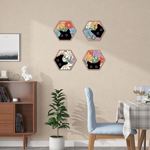 Houria 4 PCS Boho Flower Wall Wall Art ، Watercolor Wildflower Wooden Wood Decor Decoring لغرفة المعيشة ، 8 "*10" بوصة in Kuwait