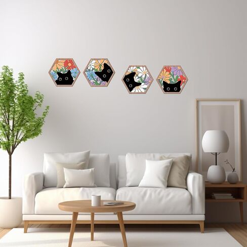 Houria 4 PCS Boho Flower Wall Wall Art ، Watercolor Wildflower Wooden Wood Decor Decoring لغرفة المعيشة ، 8 "*10" بوصة in Kuwait