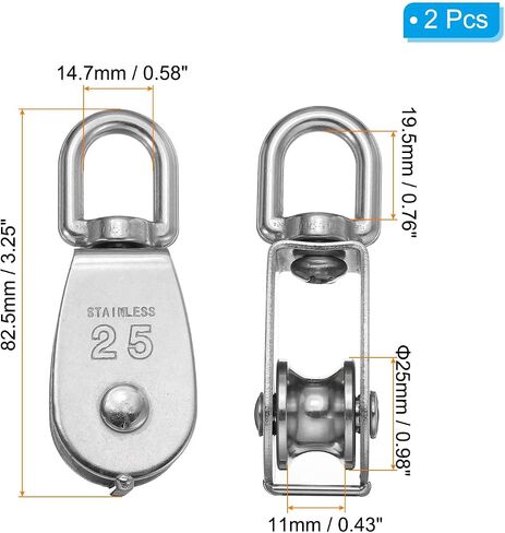 PATIKIL M32 Single Pulley Block, 304 Stainless Steel Heavy Wire Rope Hanging Wire Towing Wheel Lifting Crane Swivel Hook, Loading 250KG/551LBS in Kuwait