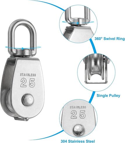 PATIKIL M32 Single Pulley Block, 304 Stainless Steel Heavy Wire Rope Hanging Wire Towing Wheel Lifting Crane Swivel Hook, Loading 250KG/551LBS in Kuwait