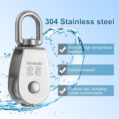 PATIKIL M32 Single Pulley Block, 304 Stainless Steel Heavy Wire Rope Hanging Wire Towing Wheel Lifting Crane Swivel Hook, Loading 250KG/551LBS in Kuwait