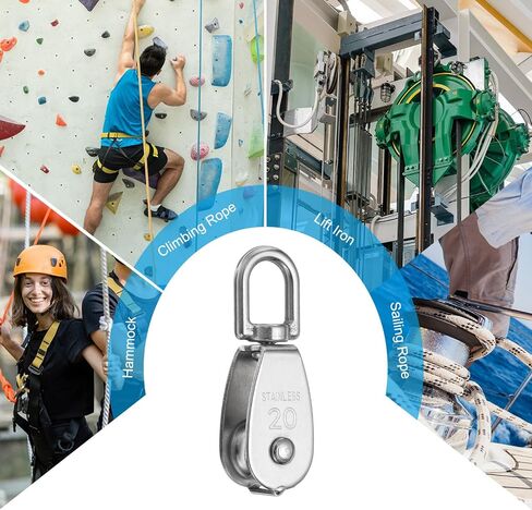 PATIKIL M32 Single Pulley Block, 304 Stainless Steel Heavy Wire Rope Hanging Wire Towing Wheel Lifting Crane Swivel Hook, Loading 250KG/551LBS in Kuwait