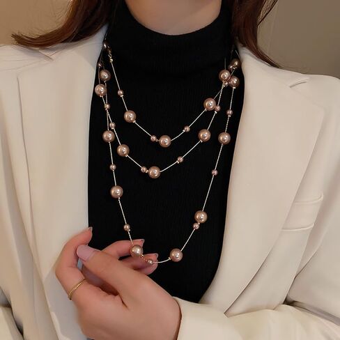 Long Pearl Necklaces for Women Dainty Pearls Chain Gold And Long Layered Statement Sweater Strand Chain Jewelry in Kuwait