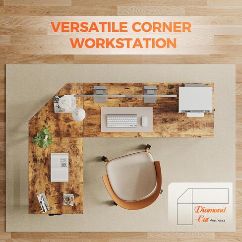 Modern L-Shaped Computer Desk with Monitor Stand | 66" Corner Home Office Desk with Storage Shelves | Spacious Workstation for Gaming & Work, Rustic Brown in Saudi Arabia