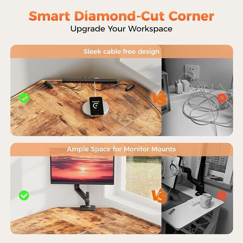 Modern L-Shaped Computer Desk with Monitor Stand | 66" Corner Home Office Desk with Storage Shelves | Spacious Workstation for Gaming & Work, Rustic Brown in Saudi Arabia