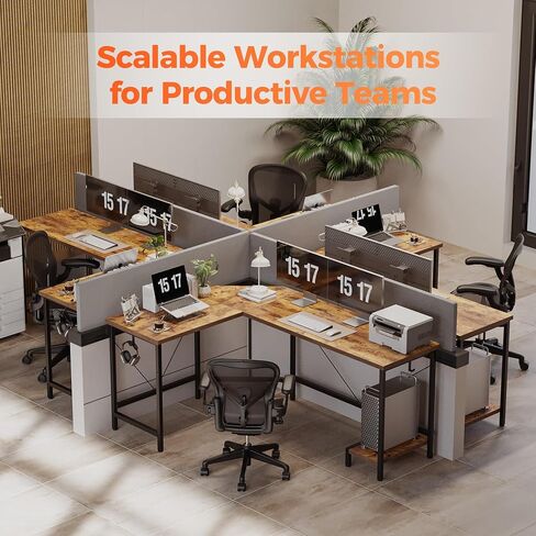 Modern L-Shaped Computer Desk with Monitor Stand | 66" Corner Home Office Desk with Storage Shelves | Spacious Workstation for Gaming & Work, Rustic Brown in Saudi Arabia