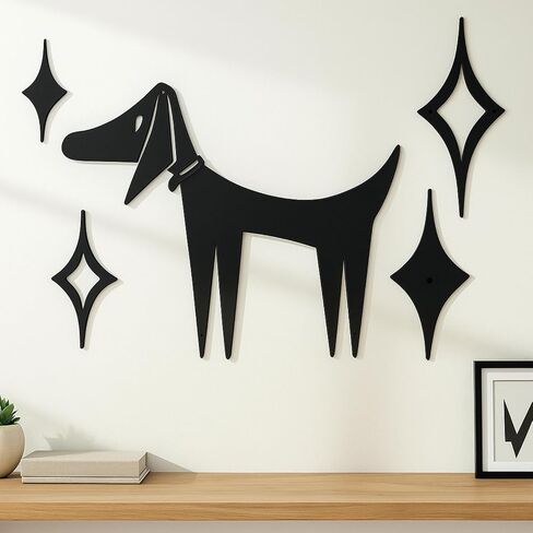 Wesiti 5 PCS Mid Century Modern Atomic Cat Wall Decor Vintage Style Metal Wall Art Black Cartoon Cart and Atomic Stars Retro Reshetic Cute Home Decoration for Bedroom Kitch Bather Boather. in Kuwait