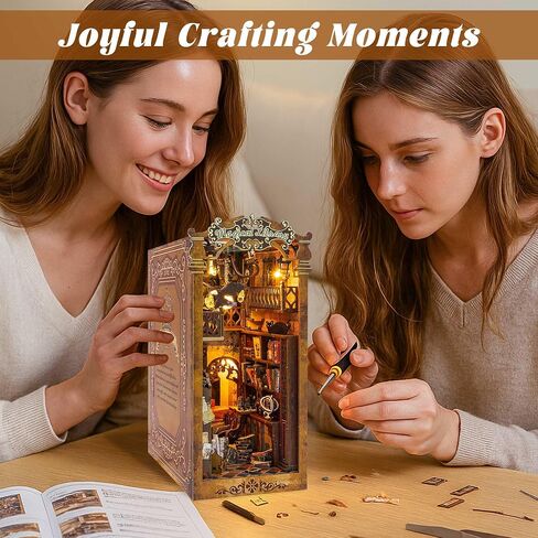 Flever Dollhouse DIY Book Nook Miniature Kit, DIY Booknook Bookshelf Insert Decor, 3D Wooden Puzzle Booknook Miniature Kit for Creative Assembled Bookends (Soul Bookstore) in Saudi Arabia