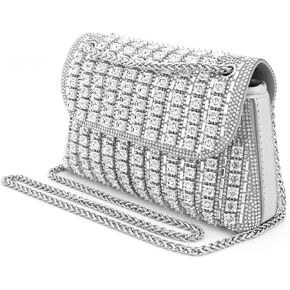 Womens Evening Bag Sparkling Bow Clutch Purses, Crystal Bow Flap Clutch Purse for Women, Women Evening Handbag Glitter Rhinestone Party Purses for Dinner Party Prom Wedding Cocktail, Silver in Saudi Arabia