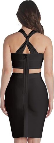 Hybrid & Company Womens Cross Bandage Fashion Hollow Out Sexy Sleeveless Dress in Kuwait
