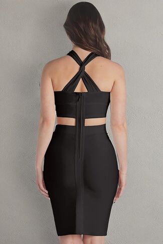 Hybrid & Company Womens Cross Bandage Fashion Hollow Out Sexy Sleeveless Dress in Kuwait