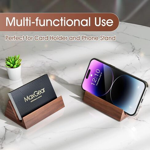 حامل بطاقة عمل Maxgear Walnut Wood للمكتب ، وقصة عرض خشبية أنيقة ، ومنظم بطاقات مكتب المستطيل ، ومكتب سطح المكتب الاحترافي لبطاقات العمل in Kuwait