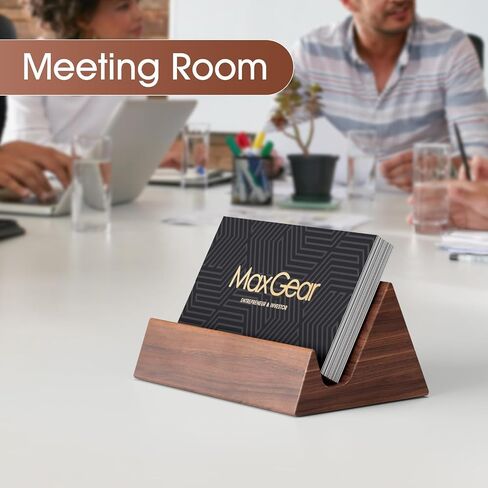 حامل بطاقة عمل Maxgear Walnut Wood للمكتب ، وقصة عرض خشبية أنيقة ، ومنظم بطاقات مكتب المستطيل ، ومكتب سطح المكتب الاحترافي لبطاقات العمل in Kuwait