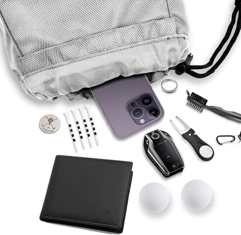 Golf Valuables Pouch Golf Pouch Bag with Drawstrings Golf Tee Bag Pouch Nylon Waterproof Golf Tee Pouch Golf Ball Bag Portable Golfball Player Portable Golf Bag Accessories for Men Women(Black) in Kuwait