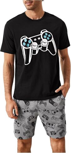 Verdusa Men's 2 Piece PJ Sets Pajama Shorts Sets Short Sleeve Letter Print Tee and Short Lounge Set in Saudi Arabia