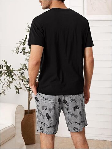 Verdusa Men's 2 Piece PJ Sets Pajama Shorts Sets Short Sleeve Letter Print Tee and Short Lounge Set in Saudi Arabia