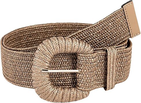 GORGLITTER Women's Woven Rattan Wide Stretch Straw Belt with Round Buckle in Saudi Arabia