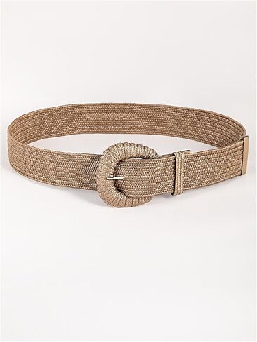 GORGLITTER Women's Woven Rattan Wide Stretch Straw Belt with Round Buckle in Saudi Arabia