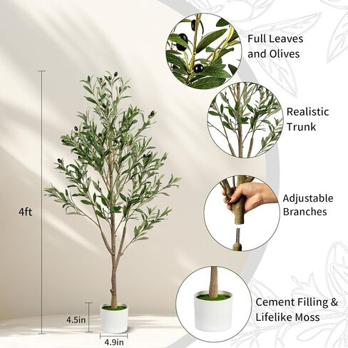 3FT Artificial Olive Tree, Indoor Faux Olive Tree Fake Potted Silk Olive Tree Plants with Lifelike Branches & Fruits for Home Office Decor in Saudi Arabia