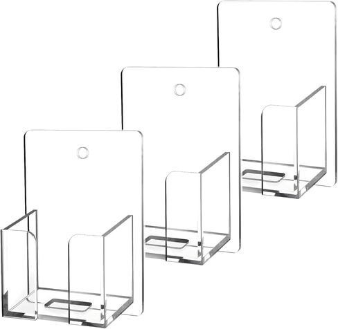 Chunful 3 Pcs Wall Mount Business Card Holder 3.75 x 2.75 x 1.25 Inches Vertical Clear Acrylic Card Display Rack Plastic Single Pocket Organizer Pre Drilled Acrylic Display Stand for Home Office in Kuwait