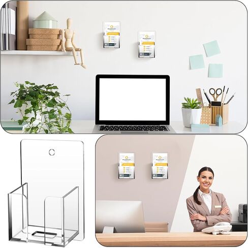 Chunful 3 Pcs Wall Mount Business Card Holder 3.75 x 2.75 x 1.25 Inches Vertical Clear Acrylic Card Display Rack Plastic Single Pocket Organizer Pre Drilled Acrylic Display Stand for Home Office in Kuwait