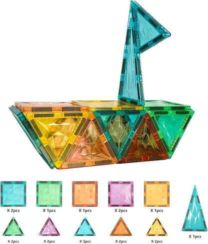 Magnetic Tiles,Magnet Building Blocks Construction Stacking Educational Toy Creative Playboard for Kids Ages 3+ (032 Pieces) in Kuwait