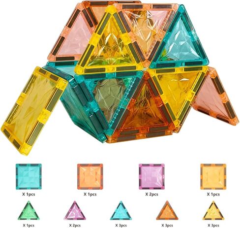 Magnetic Tiles,Magnet Building Blocks Construction Stacking Educational Toy Creative Playboard for Kids Ages 3+ (032 Pieces) in Kuwait
