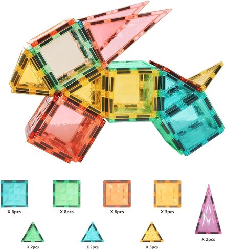 Magnetic Tiles,Magnet Building Blocks Construction Stacking Educational Toy Creative Playboard for Kids Ages 3+ (032 Pieces) in Kuwait