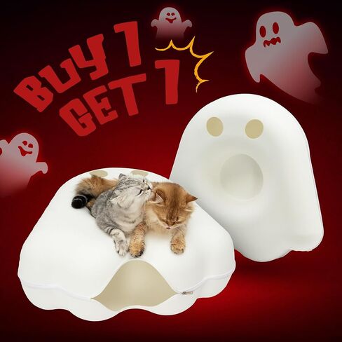 CATTASAURUS Peekaboo Cat Cave for Multiple & Large Cats Up to 30-45 Lbs, Fluffy Cat Beds & Furniture, Scratch Detachable & Washable Tunnel Bed, Comfy Donut Bed (Ruby Snowball, Large (Calming)) in Kuwait