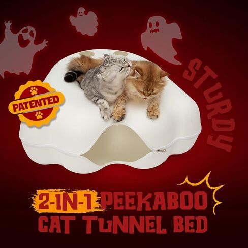 CATTASAURUS Peekaboo Cat Cave for Multiple & Large Cats Up to 30-45 Lbs, Fluffy Cat Beds & Furniture, Scratch Detachable & Washable Tunnel Bed, Comfy Donut Bed (Ruby Snowball, Large (Calming)) in Kuwait