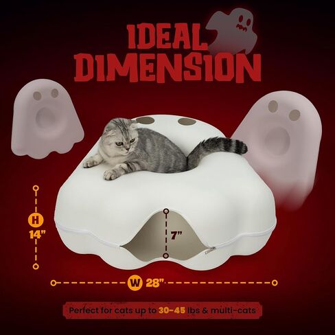 CATTASAURUS Peekaboo Cat Cave for Multiple & Large Cats Up to 30-45 Lbs, Fluffy Cat Beds & Furniture, Scratch Detachable & Washable Tunnel Bed, Comfy Donut Bed (Ruby Snowball, Large (Calming)) in Kuwait