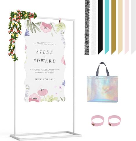 Wedding Sign Holder, 57x31x15"Welcome to Our Wedding Sign Stand Metal Wedding Sign with 8 Pair Satin Ribbon & 2 Pair Leather Sign Straps,Storage Bag, Flower Vine,Heavy Duty Easel Stand for Sign,Poster in Saudi Arabia