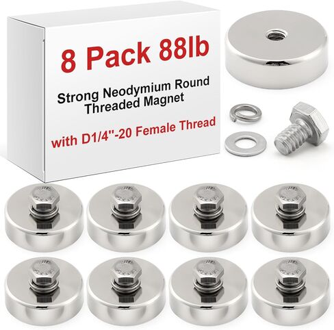 4 Pack Neodymium Round Magnet with D1/4''-20 Female Thread, 88 lb Powerful Anti-Scratch Magnet with Bolt Stud and Washer, Removable Mounting Magnet for Lighting, Camera and Other Brackets in Kuwait