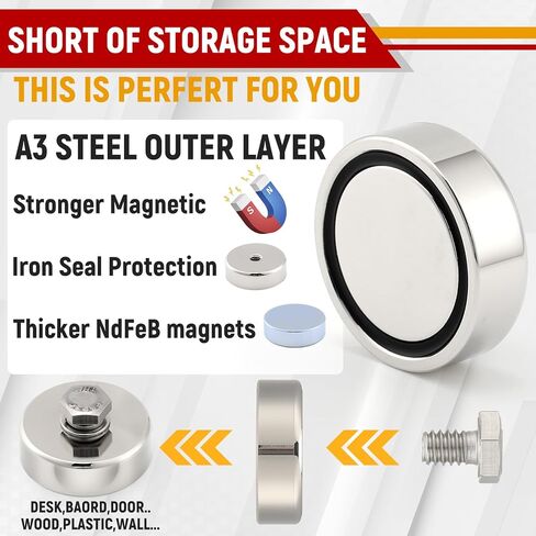 4 Pack Neodymium Round Magnet with D1/4''-20 Female Thread, 88 lb Powerful Anti-Scratch Magnet with Bolt Stud and Washer, Removable Mounting Magnet for Lighting, Camera and Other Brackets in Kuwait