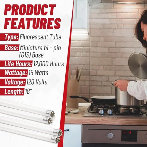 F15T8 Fluorescent Light Bulbs - F15 T8 15W 4100K Fluorescent 18" Under Cabinet Light Bulbs Cool White 18" Linear T8 650 Lumens - Under The Counter Small Fluorescent Light Bulb - Pack of 2 in Kuwait