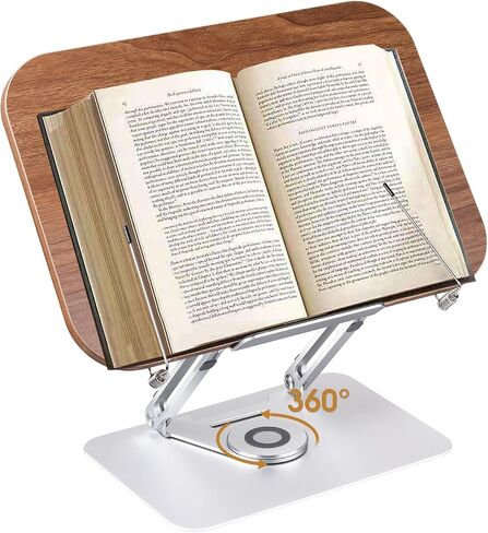 Honagu Book Stand for Reading ، حامل كتب مكتب قابل للتعديل ، مكتبات مكتبات متينة للوثائق والمجلات والكمبيوتر المحمول والوصفات والكتاب المدرسي وكتاب الطبخ ، مع مقاطع قاعدة دوارة 360 درجة مرنة (الخشب ، الألومنيوم) in Kuwait
