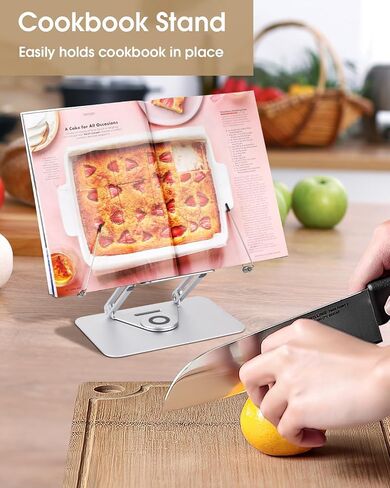 Honagu Book Stand for Reading ، حامل كتب مكتب قابل للتعديل ، مكتبات مكتبات متينة للوثائق والمجلات والكمبيوتر المحمول والوصفات والكتاب المدرسي وكتاب الطبخ ، مع مقاطع قاعدة دوارة 360 درجة مرنة (الخشب ، الألومنيوم) in Kuwait