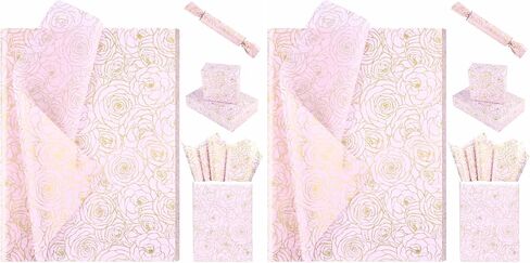 Bolsome Pink Gold Rose 20*14 Inches Gift Wrapping Paper, 100 Sheets, Romance Floral Pattern, for Wedding, Valentine's Day, Bridal Shower, Anniversary DIY Craft in Saudi Arabia