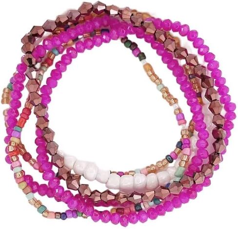 Rice Beads Crystal Fringe Bracelet for Women Handmade Boho Colorful Stackable Bead Bracelets Set Multicolor Seed Layered Stretch Bracelets Party Jewelry Gift in Saudi Arabia