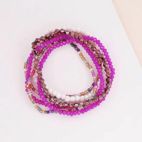 Rice Beads Crystal Fringe Bracelet for Women Handmade Boho Colorful Stackable Bead Bracelets Set Multicolor Seed Layered Stretch Bracelets Party Jewelry Gift in Saudi Arabia