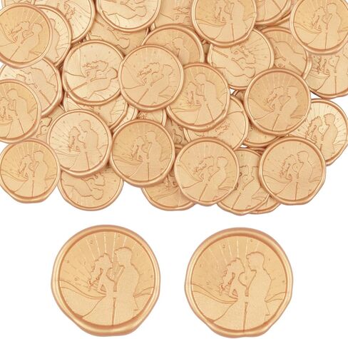 50Pcs Wax Seal Stickers, Wedding Invitation Accessories Envelope Stickers - Self Adhesive Seals, Peferct for Invitation, Gift Box Craft Wrapping, Christmas Cards Decoration(Light Gold) in Kuwait