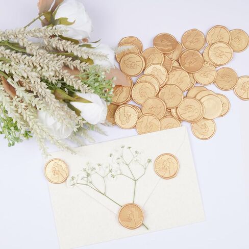 50Pcs Wax Seal Stickers, Wedding Invitation Accessories Envelope Stickers - Self Adhesive Seals, Peferct for Invitation, Gift Box Craft Wrapping, Christmas Cards Decoration(Light Gold) in Kuwait